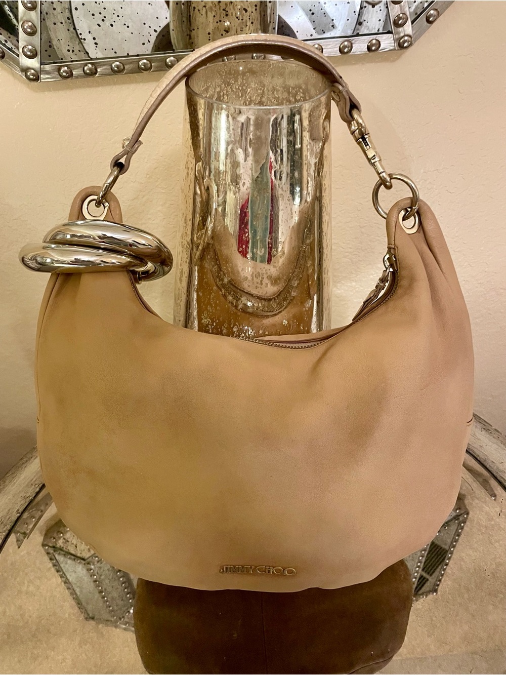 Jimmy Choo Solar Hobo Shoulder Bag - Tan with dust bag and authentication card